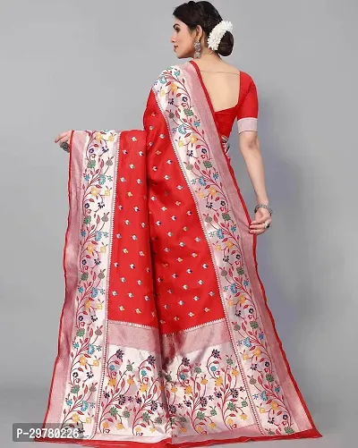 Stylish Red Art Silk Printed Banarasi Saree With Blouse Piece For Women-thumb2