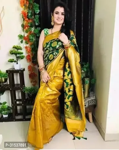 Stylish Art Silk Dark Green Zari Woven Saree with Blouse piece-thumb0