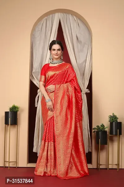 Stylish Art Silk Red Zari Woven Saree with Blouse piece-thumb0