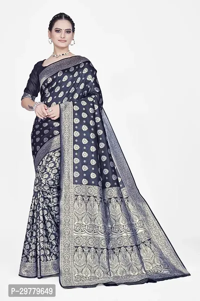 Stylish Black Art Silk Printed Banarasi Saree With Blouse Piece For Women-thumb0