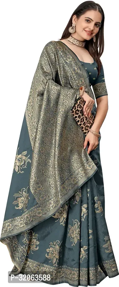 Elegant Art Silk Zari Woven Women Saree with Blouse piece-thumb4