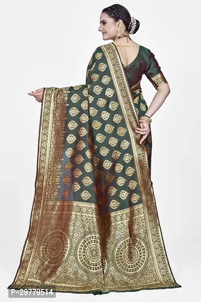 Stylish Green Art Silk Printed Banarasi Saree With Blouse Piece For Women-thumb2