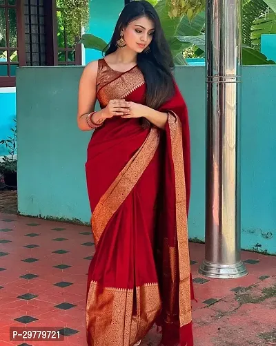 Stylish Red Art Silk Printed Banarasi Saree With Blouse Piece For Women-thumb2