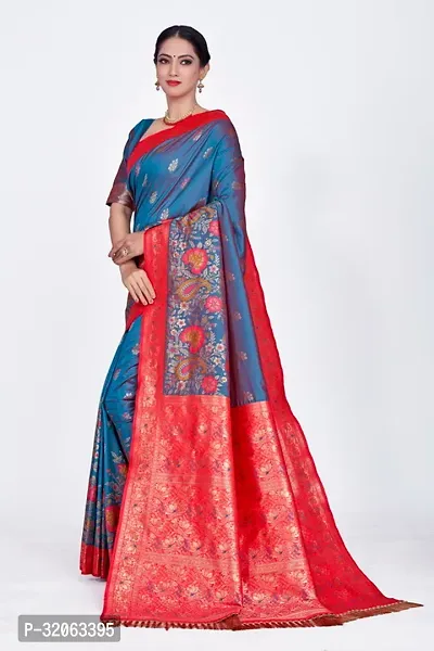 Elegant Art Silk Zari Woven Women Saree with Blouse piece-thumb3