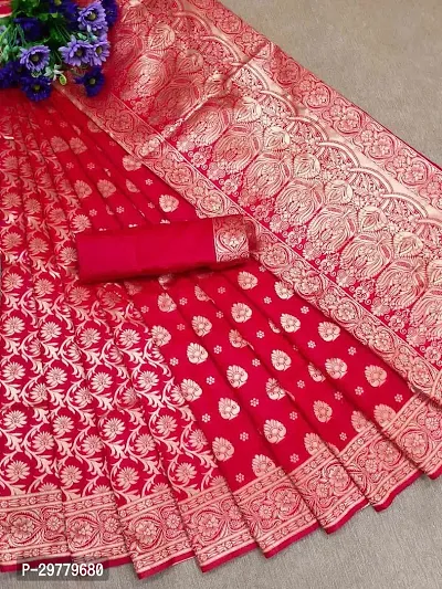 Stylish Red Art Silk Printed Banarasi Saree With Blouse Piece For Women-thumb0