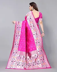 Stylish Pink Art Silk Printed Banarasi Saree With Blouse Piece For Women-thumb1