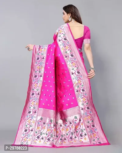 Stylish Pink Art Silk Printed Banarasi Saree With Blouse Piece For Women-thumb2