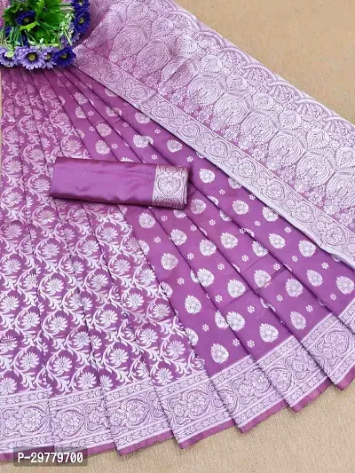 Stylish Magenta Art Silk Printed Banarasi Saree With Blouse Piece For Women-thumb0