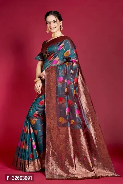 Elegant Organza Zari Woven Women Saree with Blouse piece-thumb3