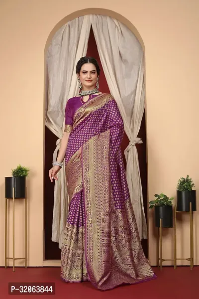 Elegant Art Silk Zari Woven Women Saree with Blouse piece-thumb0