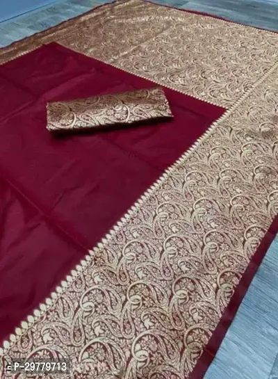 Stylish Maroon Art Silk Printed Banarasi Saree With Blouse Piece For Women-thumb0