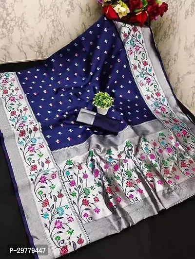 Stylish Blue Art Silk Printed Banarasi Saree With Blouse Piece For Women-thumb0