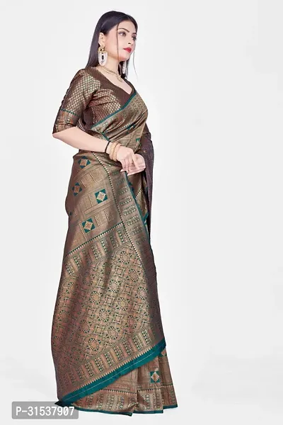 Stylish Art Silk Dark Green Zari Woven Saree with Blouse piece-thumb3