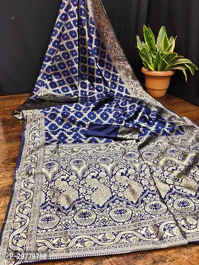 Stylish Blue Art Silk Printed Banarasi Saree With Blouse Piece For Women-thumb0