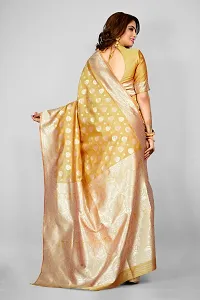 Stylish Mustard Art Silk Printed Banarasi Saree With Blouse Piece For Women-thumb1