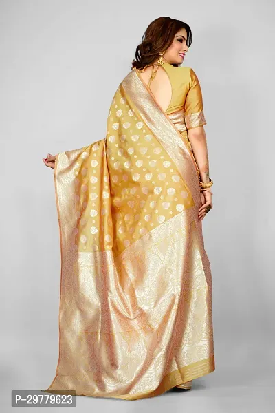 Stylish Mustard Art Silk Printed Banarasi Saree With Blouse Piece For Women-thumb2