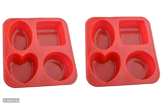 Silicone Multi Purpose Moulds for Chocolate, Cake, Soap, Multi Shape, 4 Cavity, Home Made, Pack of 2