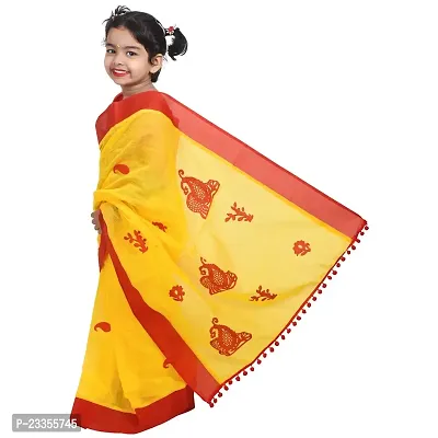Fashadil Stylish Kids Pure Cotton Embroidered Saree Set with Separate Blouse Piece and Petticoat (3-4 Years, Yellow Sankha)-thumb4
