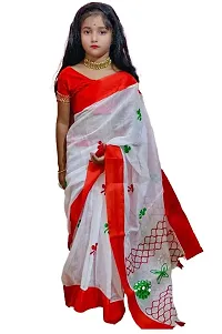 Fashadil Stylish Cotton Embroidered Kids Saree Set with Separate Blouse Piece and Petticoat-thumb1