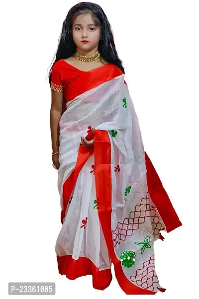 Fashadil Stylish Cotton Embroidered Kids Saree Set with Separate Blouse Piece and Petticoat-thumb2