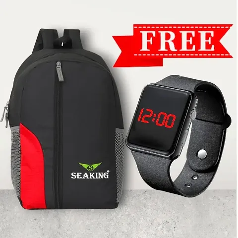 Stylish Solid Backpacks With Watch