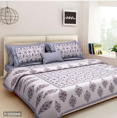 104 TC Cotton Double Floral Flat Bedsheet Pack of 1 Grey-thumb0