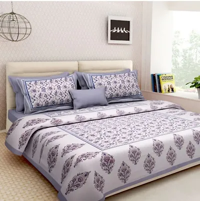 Printed Cotton Flat Double Bedsheet with 2 Pillow Covers