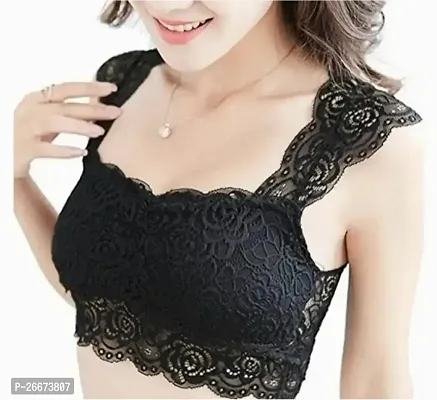 Stylish Black Net Solid Bras For Women