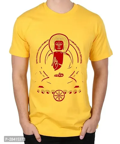 Stylish Yellow Polyester Blend Printed Round Neck T-Shirt For Men