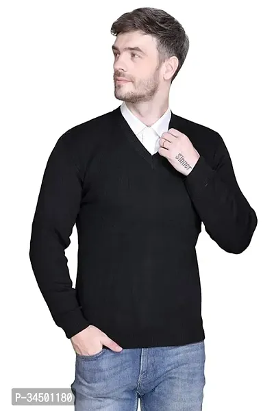 Stylish Black Wool Solid Sweaters For Men-thumb0