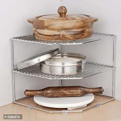 Stainless Steel Multipurpose Kitchen Corner Shelf Rack Stand/Chakla Belan Storage (30 * 30 * 30 cm) (Set of 1)