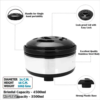 Stainless Steel Casserole Double Wall Insulated Hot Pot for Hot Meal/Chapati/Curry/Roti, 2.5 Litre Black,Classic-thumb3