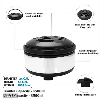 Stainless Steel Casserole Double Wall Insulated Hot Pot for Hot Meal/Chapati/Curry/Roti, 3.5 Litre Black,Classic-thumb3