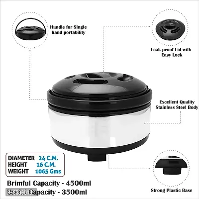 Stainless Steel Casserole Double Wall Insulated Hot Pot for Hot Meal/Chapati/Curry/Roti, 4.5 Litre Black,Classic-thumb2