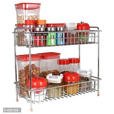 PLA Stainless Steel 2-Tier Kitchen Rack/Spice Shelf/Kitchen/Pantry Storage Organizer(Silver-Chrome)