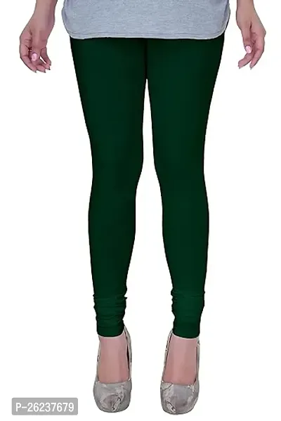Stunning Dark Green Cotton Lycra Solid Leggings For Women, Pack Of 1
