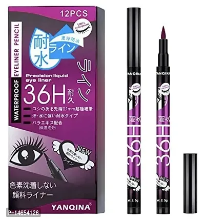 TopFinder? 12pc Set (Black Color) 36h Eyeliner Waterproof Pen Eye Liner Best Professional Oil Free Matte Glossy Natural Sketch Pencil Marker Long Lasting For Newborn baby Women Girls Makeup Eyeliners-thumb0