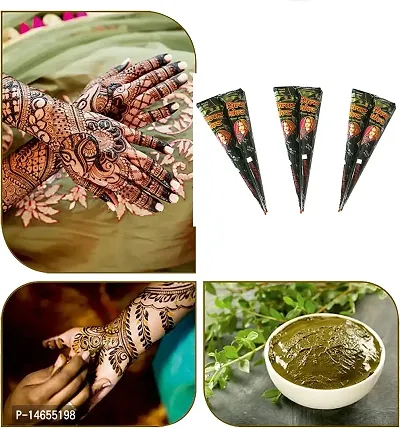 TopFinder? 6pc Pack Mehendi/Henna Organic Cone 100% pure leaf Herbal natural Colour No PPD No Side Effects hand tattoo Design Kit Set Art Tool For Women Girls Bride(Random)-thumb5