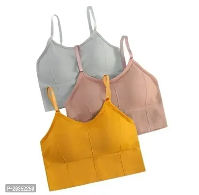 Dream Enterprise Women's Cotton Crop Top Lightly Padded Bralette with Camisole Bra (Pack of 3)