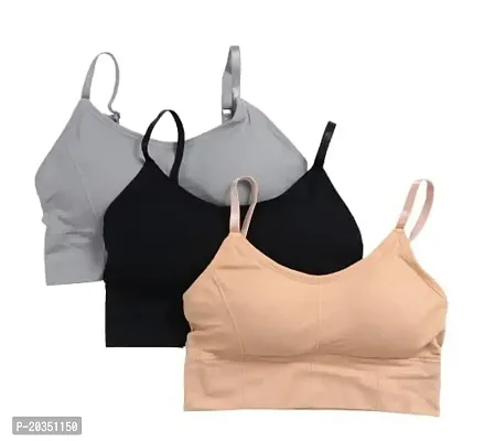 Dream Enterprise Women's Cotton Crop Top Lightly Padded Bralette with Camisole Bra (Pack of 3)