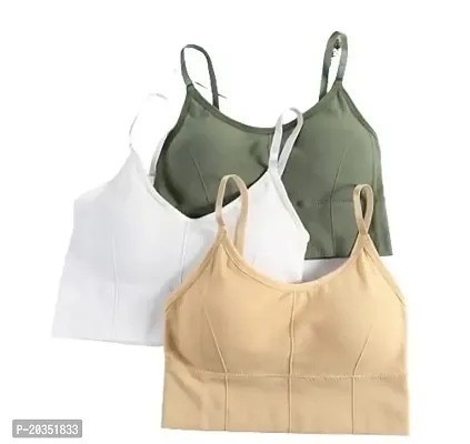 Dream Enterprise Women's Cotton Crop Top Lightly Padded Bralette with Camisole Bra (Pack of 3)