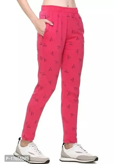 Elite Pink Polycotton Printed Track Pant For Women