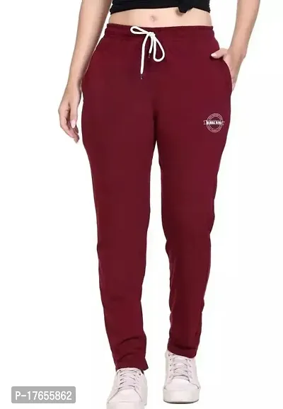 Elite Maroon Polycotton Solid Track Pant For Women