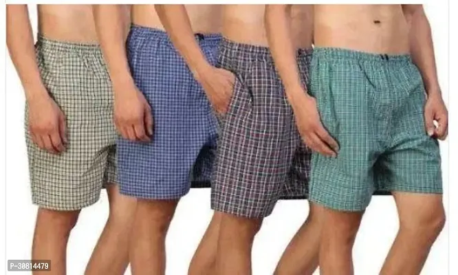 Stylish Multicoloured Cotton Checked Boxer For Men Pack Of 4-thumb0