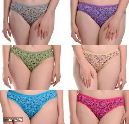 Fancy Multicoloured Cotton Printed Panty Set For Women Pack Of 6