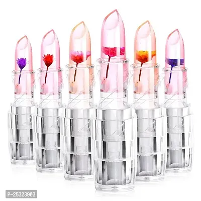 Crystal Flower Jelly Lipstick,Waterproof Long Lasting Lip Balm Lips Moisturizer Magic Temperature Color Change Lip Gloss Lipstick Pack Of 6pcs (Multicolor)-thumb0