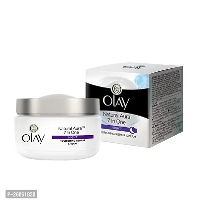 Olay Natural Aura Night Cream | Nourishes Skin for Healthy Glow | Fights 7 Signs of Ageing | With Niacinamide and Vitamin E | Normal, Oily, Dry, Combination Skin | 50g