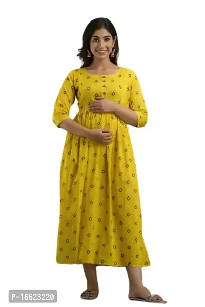 SHEFU BOTIQUE Women's Cotton Long Maternity Kurti Anarkali Dress with Zipper, Feeding Kurti-thumb0