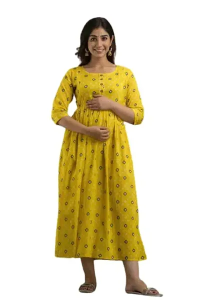 SHEFU BOTIQUE Women's Long Maternity Kurti Anarkali Dress with Zipper, Feeding Kurti