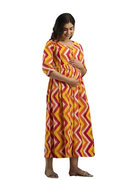 SHEFU BOTIQUE Women's Long Maternity Kurti Anarkali Dress with Zipper, Feeding Kurti